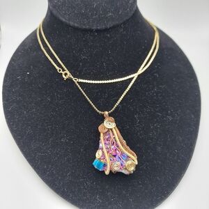 Enhanced Rock Pendant 1.5" with purple and pink colors. Chain 14.5"  included.